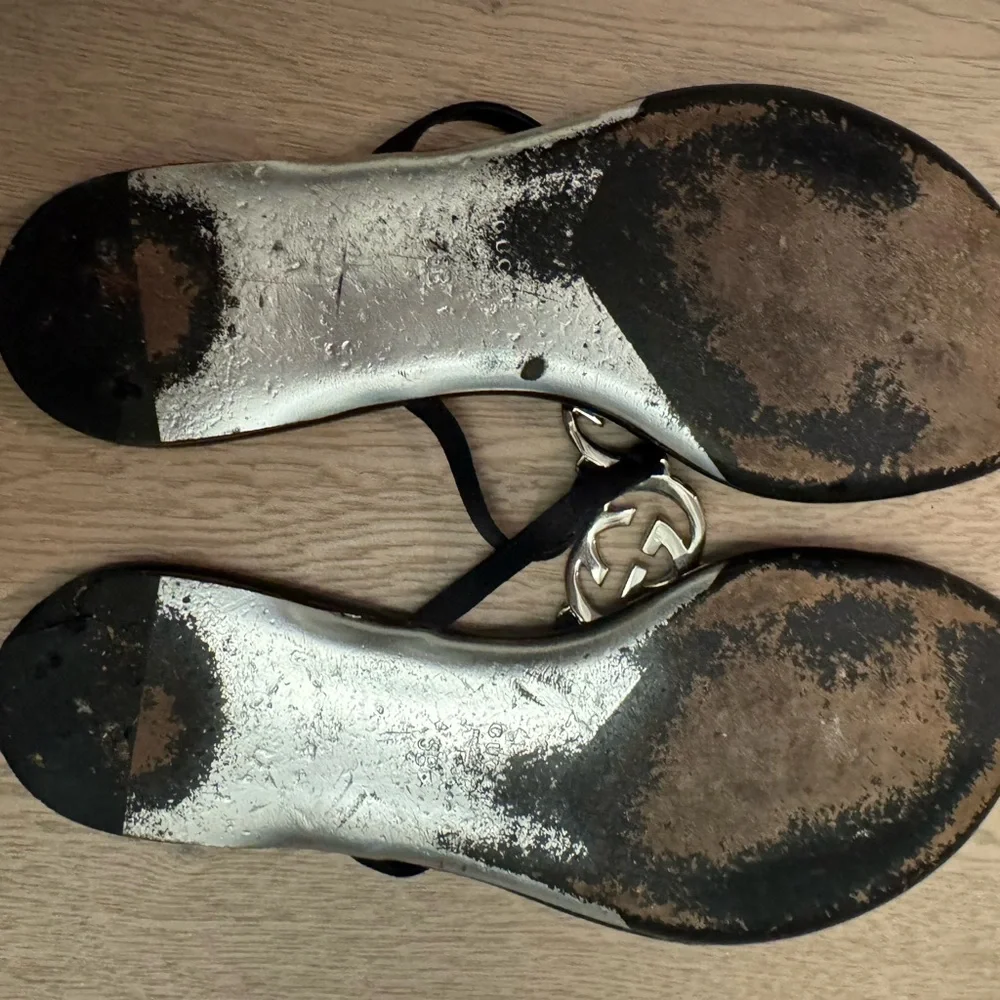 Gucci Black Satin Crystal GG Interlocking Sandals - Picture 2 of 2